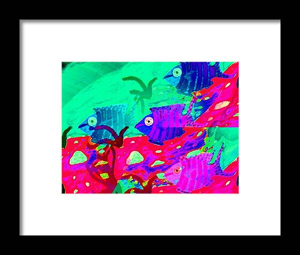 Fish Framed Print featuring the digital art A Fish In The Sea II - 3b by Hanna Khash
