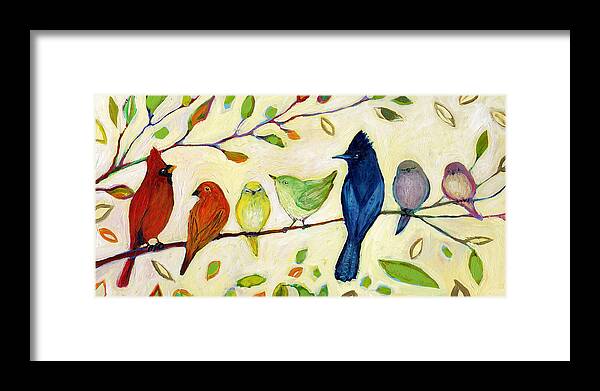 Bird Framed Print featuring the painting A Flock of Many Colors by Jennifer Lommers