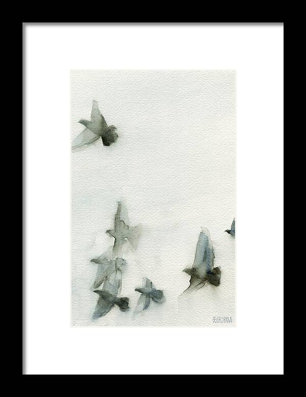 Bird Framed Print featuring the painting A Flock of Pigeons 1 Watercolor Painting of Birds by Beverly Brown