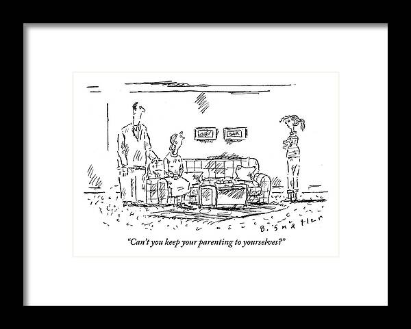 Parenting Framed Print featuring the drawing A Frustrated Teenager Addresses Both by Barbara Smaller