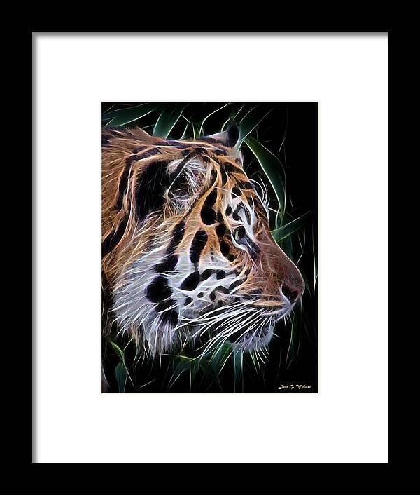 Tiger Framed Print featuring the painting A Glowing Tiger Profile by Jon Volden
