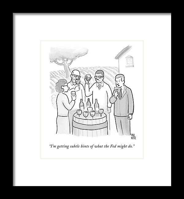 Wine Tasting Framed Print featuring the drawing A Group Sample Wine At A Wine Tasting Vineyard by Paul Noth