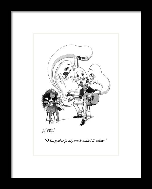 Guitar Lesson Framed Print featuring the drawing A Guitar Teacher Speaks To His Student by Will McPhail