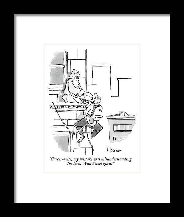 Guru Framed Print featuring the drawing A Guru Sits On A Building Ledge by John Klossner
