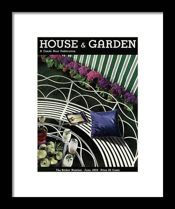 Magazine Framed Print featuring the photograph A House And Garden Cover Of A White Bench by Anton Bruehl
