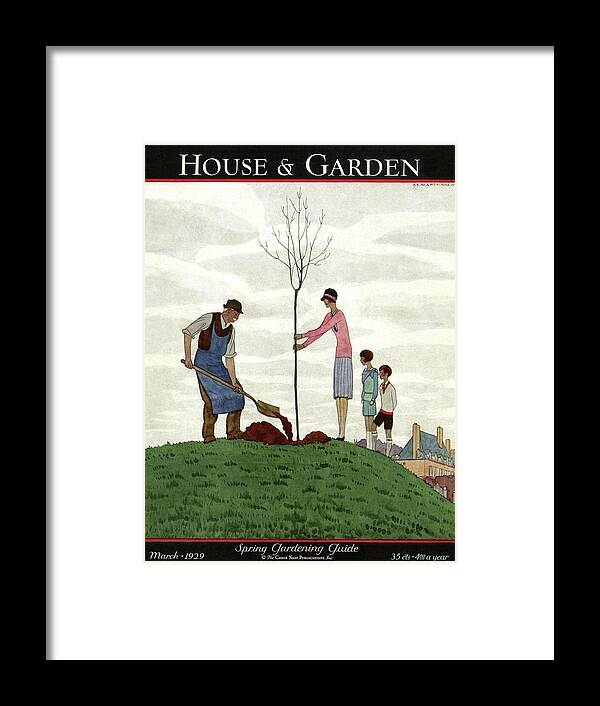 Illustration Framed Print featuring the photograph A House And Garden Cover Of People Planting by Andre E. Marty