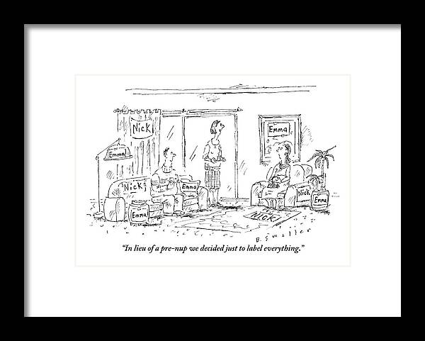 Marriage Framed Print featuring the drawing A Husband And Wife Talk To A Friend by Barbara Smaller
