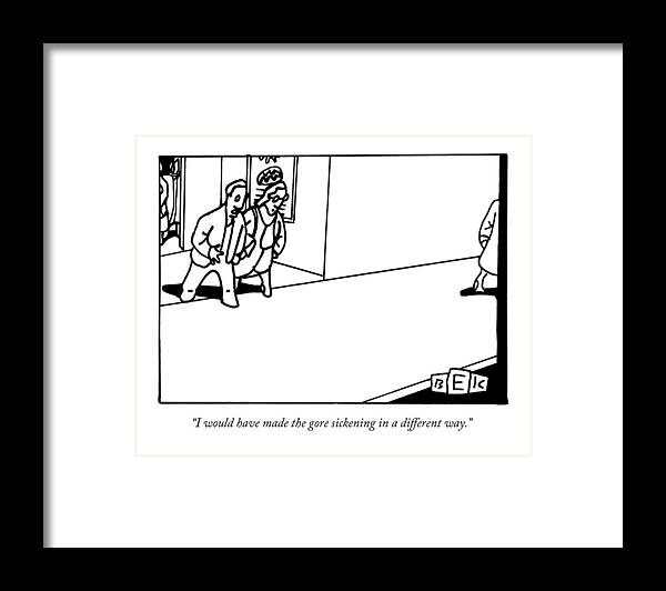 Movies Framed Print featuring the drawing A Husband Speaks To His Wife As They Step by Bruce Eric Kaplan