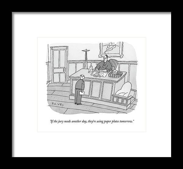 Judges Framed Print featuring the drawing A Judge Washes Dishes In A Sink At His Desk by Peter C. Vey