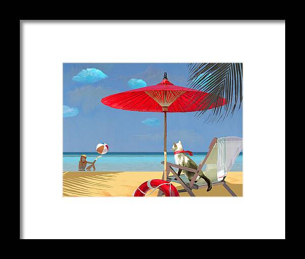 Shore Framed Print featuring the painting A lifeguard is on duty today by Victoria Fomina