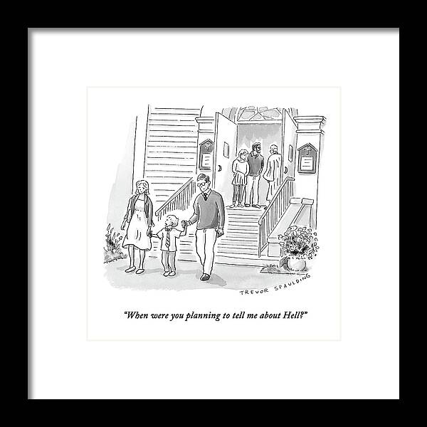 Church Framed Print featuring the drawing A Little Boy Speaks To His Parents by Trevor Spaulding
