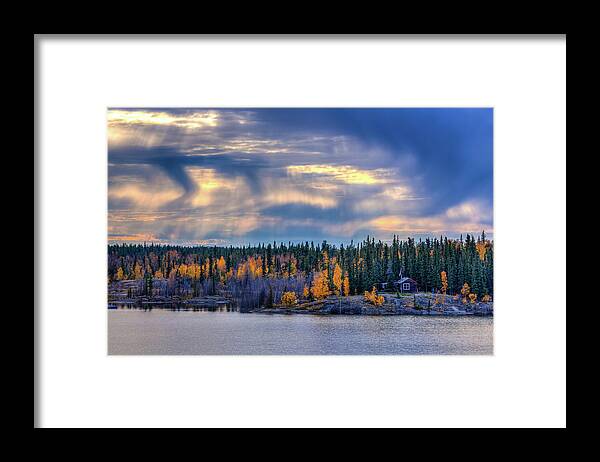 Scenics Framed Print featuring the photograph A Log Cabin By The Lake by Wan Ru Chen
