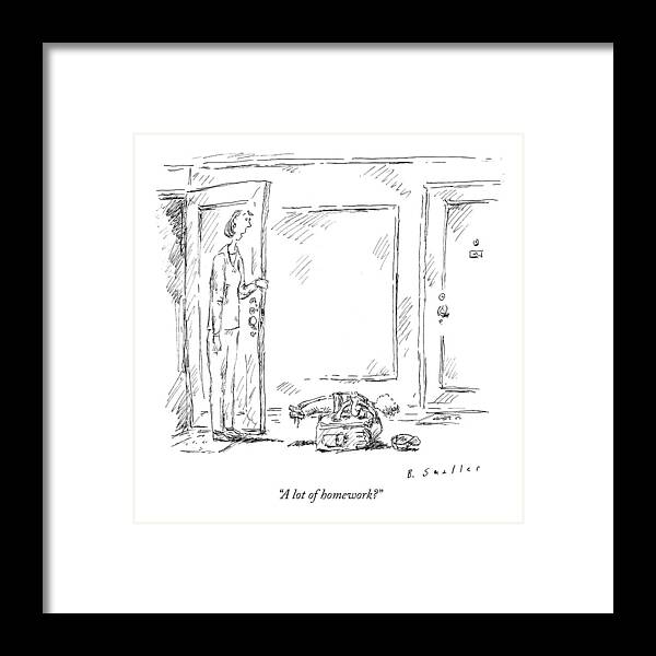 Homework Framed Print featuring the drawing A Lot Of Homework? by Barbara Smaller