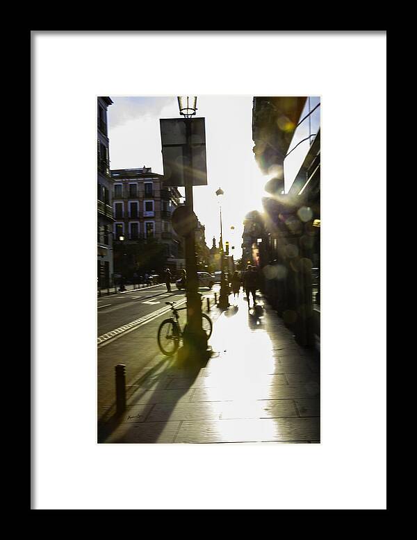 Street Scene Framed Print featuring the photograph A Madrid Street in Color by Madeline Ellis