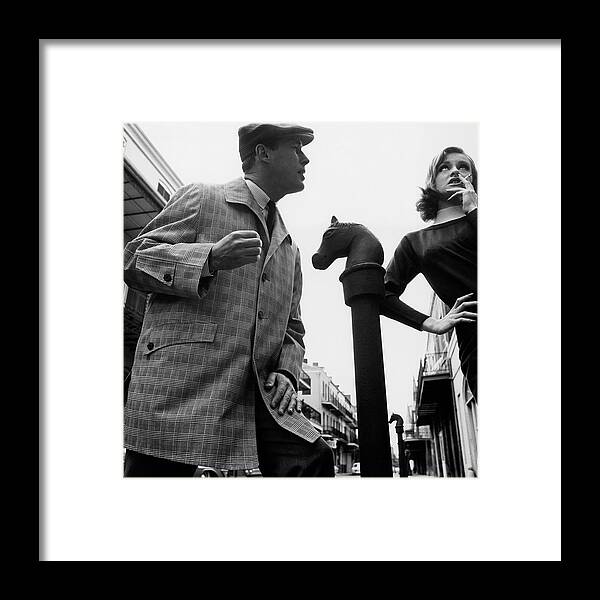 Fashion Framed Print featuring the photograph A Male And Female Model Posing On Chartres Street by Chadwick Hall