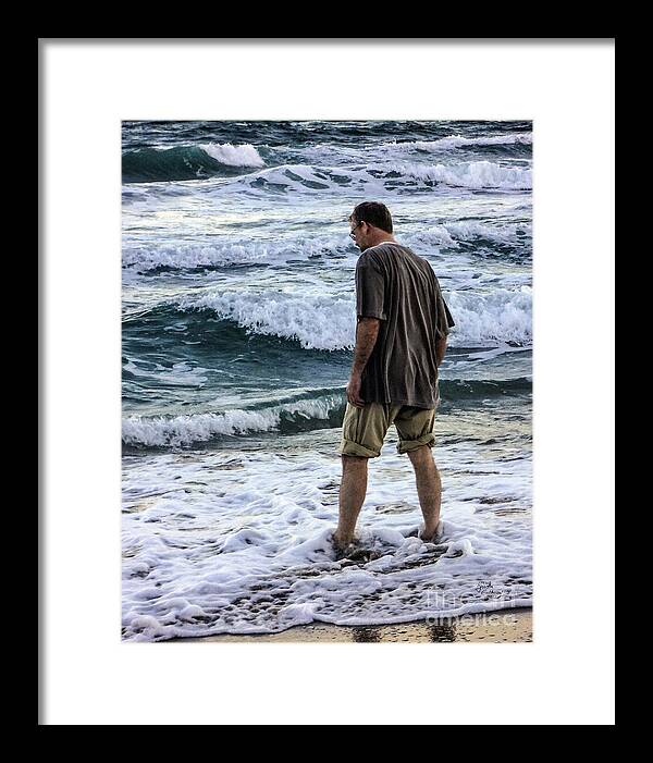 Ocean Framed Print featuring the photograph a Man and the Sea by Ginette Callaway