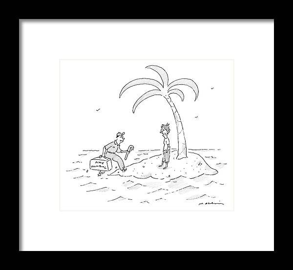 Cctk Framed Print featuring the drawing A Man On A Deserted Island Is Approached by Michael Maslin
