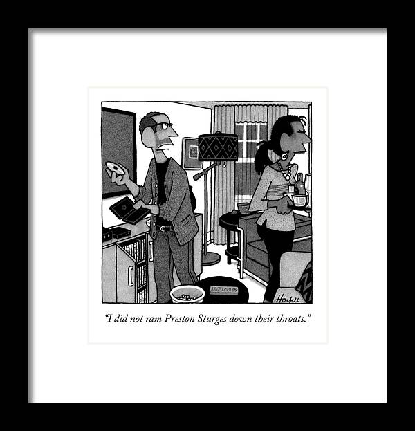 Movie Framed Print featuring the drawing A Man Putting A Dvd In Its Cakse Speaks by William Haefeli