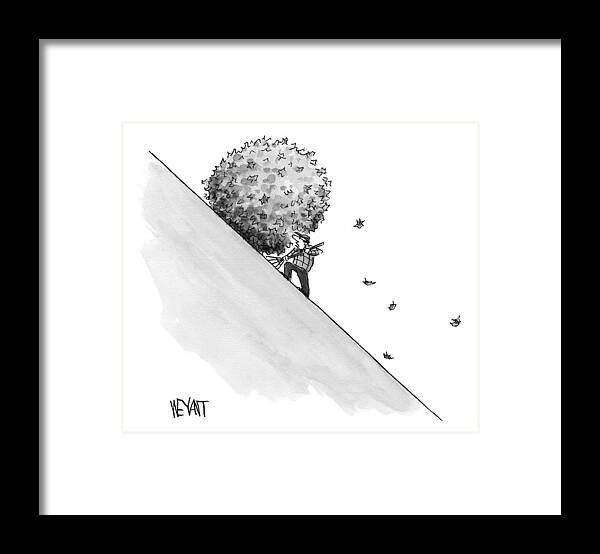 Sisyphus Framed Print featuring the drawing A Man Rakes Leaves Uphill by Christopher Weyant