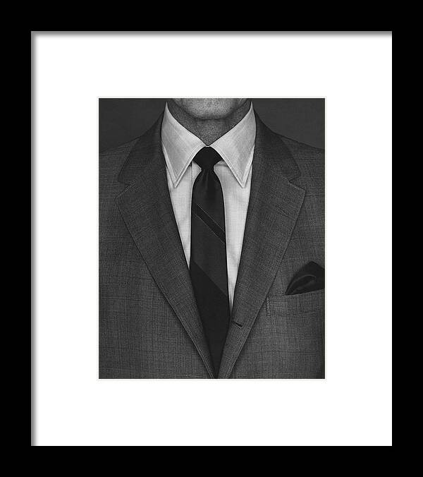 Fashion Accessories Enro Loper One Person People Shirt Tie Male Men Adult Suit Blazer Jacket Midsection Part Of Cropped Studio Shot #condenastgqphotograph March 1st 1967 Framed Print featuring the photograph A Man Wearing A Suit by Peter Scolamiero