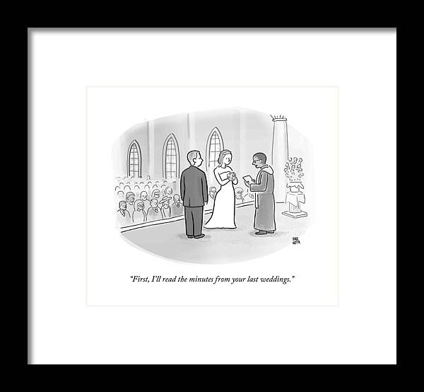 Divorce Framed Print featuring the drawing A Minister Performing A Wedding Speaks by Paul Noth