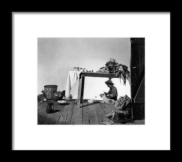 Interior Framed Print featuring the photograph A Model Peeling Potatoes by Horst P. Horst