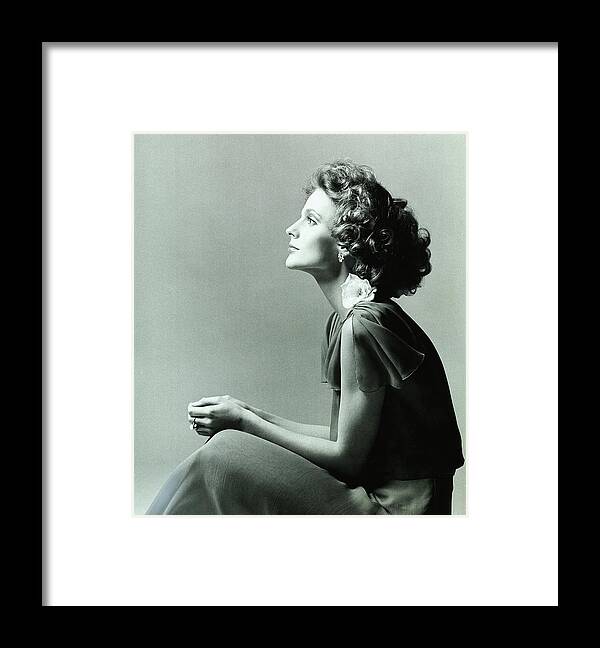 Accessories Framed Print featuring the photograph A Model Wearing A Chiffon Dress by Francesco Scavullo