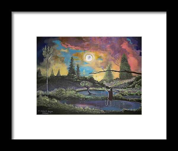 Girl Framed Print featuring the painting A Moonlit Swing by Dave Farrow