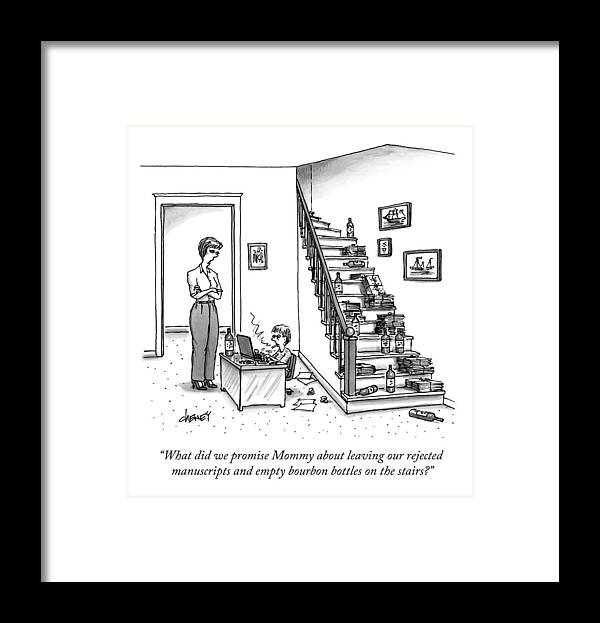 Writer Framed Print featuring the drawing A Mother Speaks To Her Son by Tom Cheney