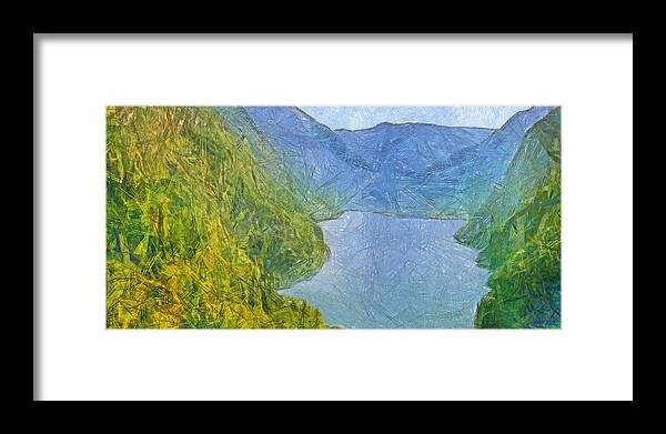 Fjord Framed Print featuring the digital art A Mountain Fjord by Digital Photographic Arts
