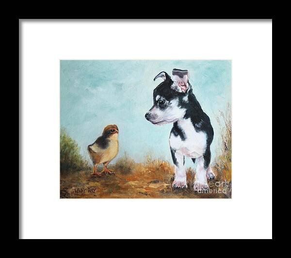 Baby Chick Framed Print featuring the painting A New Acquaintance by Wendy Ray