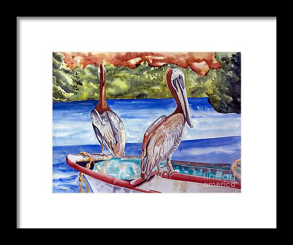 Pelican Framed Print featuring the painting A Pair of Pelicans by Kandyce Waltensperger