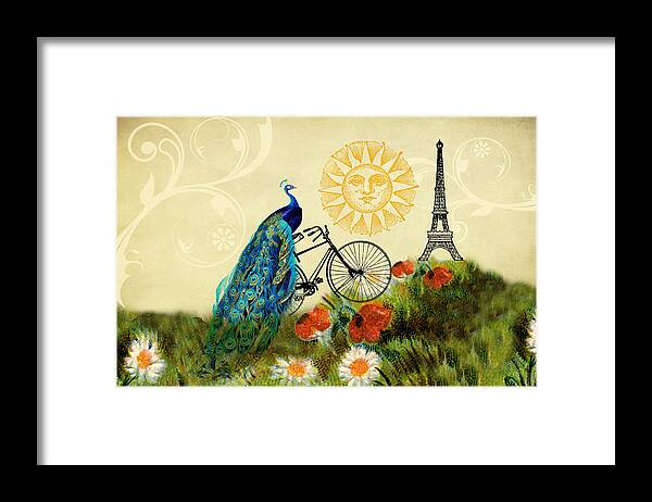 Peacocks Framed Print featuring the digital art A Peacock in Paris by Peggy Collins