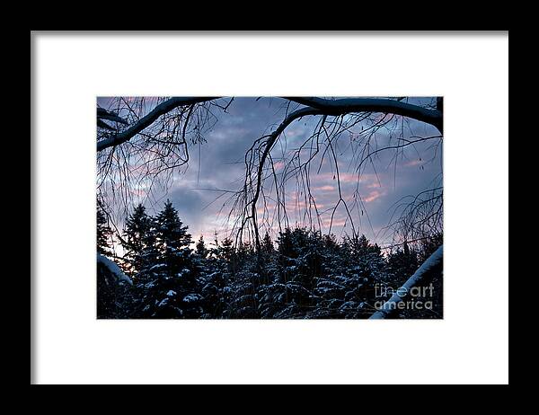 Sunrise Sky Framed Print featuring the photograph A peek into the morning by Cheryl Baxter