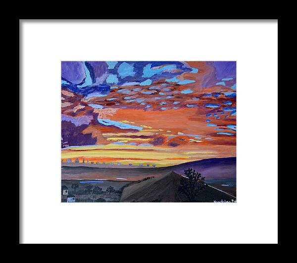 Sky Clouds House Sunset Framed Print featuring the painting A perfect moment in time by Magdalena Frohnsdorff