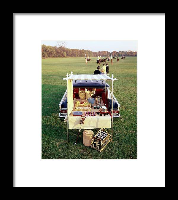 Food Framed Print featuring the photograph A Picnic Table Set Up On The Back Of A Car by Rudy Muller