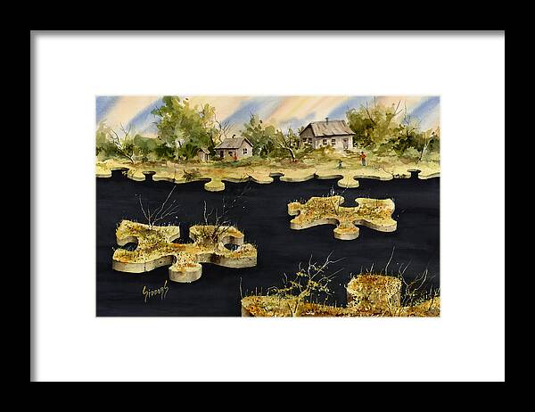 Puzzle Framed Print featuring the painting A Puzzling Development by Sam Sidders