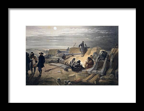 Battery Framed Print featuring the drawing A Quiet Night In The Batteries, Plate by William 'Crimea' Simpson