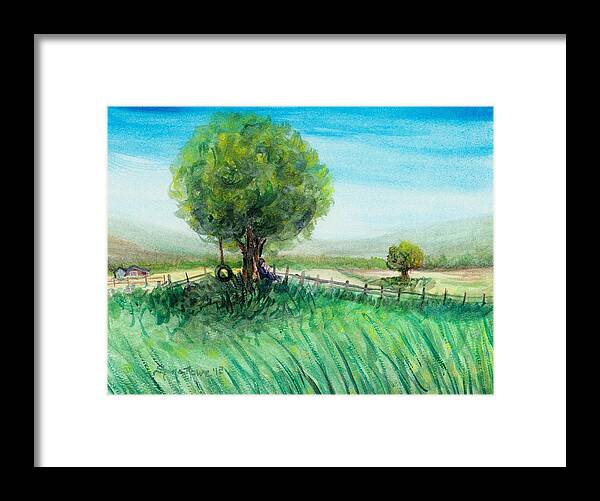 Tree Framed Print featuring the painting A quiet place by Shana Rowe Jackson