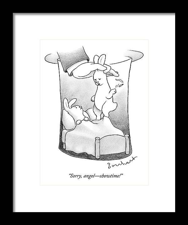 Rabbit Framed Print featuring the drawing A Rabbit Is Being Pulled Out Of A Hat by David Borchart