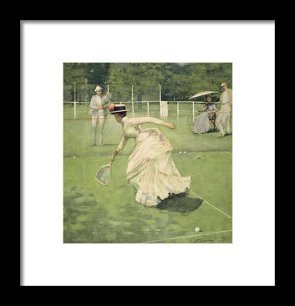 Tennis Game Framed Print featuring the drawing A Rally, 1885 by John Lavery
