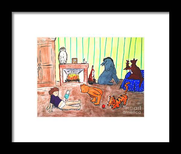 Classic Winnie The Pooh Framed Print featuring the painting A Row Of Toes by Denise Railey