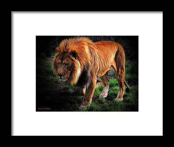 Sad Lion Framed Print featuring the painting A Sad Lion by Jon Volden