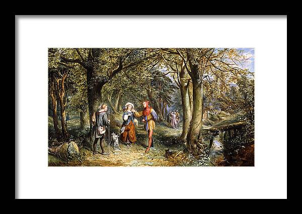 Bodycolour; British Artist; Britain; Buckley Framed Print featuring the painting A Scene from As You Like It Rosalind Celia and Jacques in The Forest of Arden by John Edmund Buckley