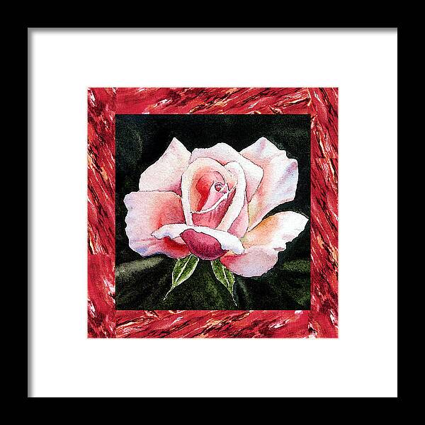 Single Rose Framed Print featuring the painting A Single Rose Mellow Pink by Irina Sztukowski
