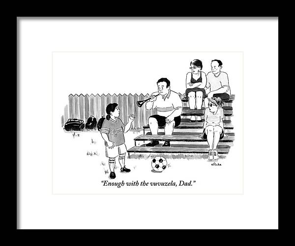 World Cup Framed Print featuring the drawing A Soccer-playing Little Girl Chastises Her Father by Emily Flake