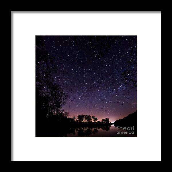 1x1 Framed Print featuring the photograph a starry night at the Inn by Hannes Cmarits