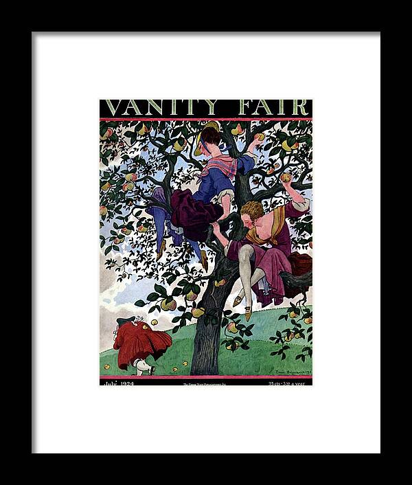 Illustration Framed Print featuring the photograph A Vanity Fair Cover Of Women Throwing Apples by Pierre Brissaud