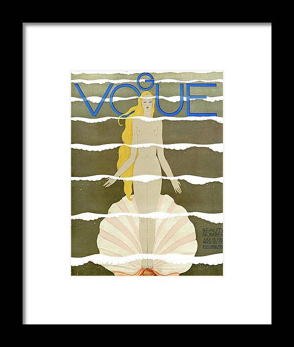 Illustration Framed Print featuring the photograph A Vintage Vogue Magazine Cover Of A Naked Woman by Georges Lepape