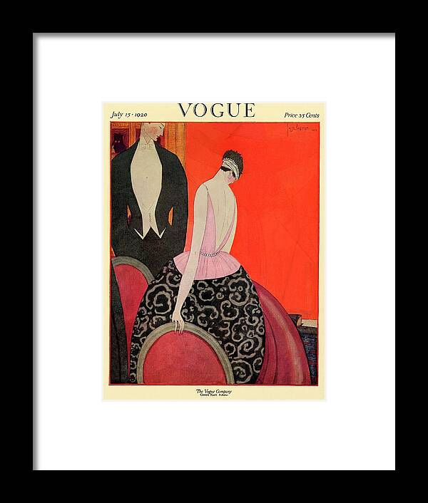 Illustration Framed Print featuring the photograph A Vogue Cover Of A Couple In Formalwear by Georges Lepape
